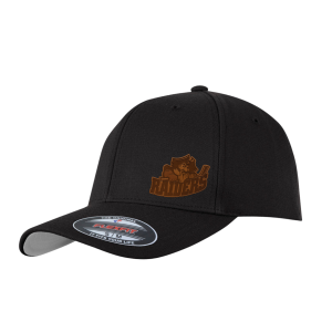 Seven Oaks Raiders Flexfit hat with engraved leather patch and breathable mesh back - Black