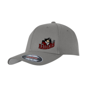 Seven Oaks Raiders Flexfit hat with engraved leather patch and breathable mesh back - Gray