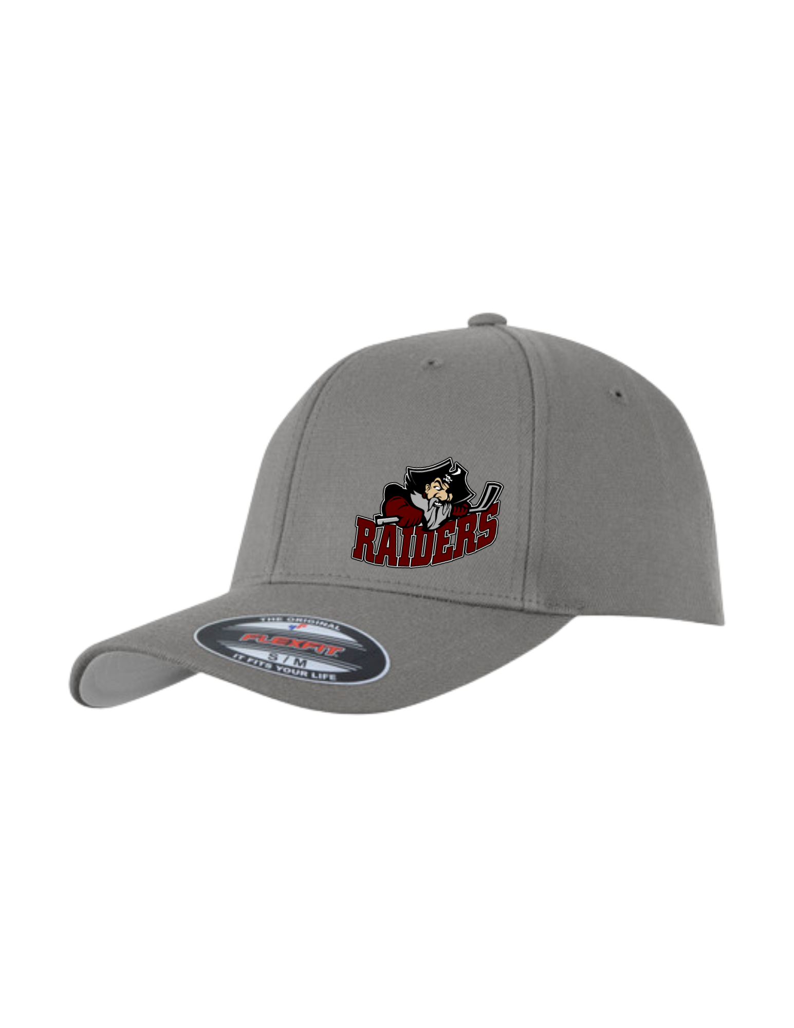 Seven Oaks Raiders Flexfit hat with engraved leather patch and breathable mesh back - Gray