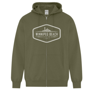 Winnipeg Beach “The Beacher” hoodie inspired by historic Rollercoaster and Water Tower - Military Green