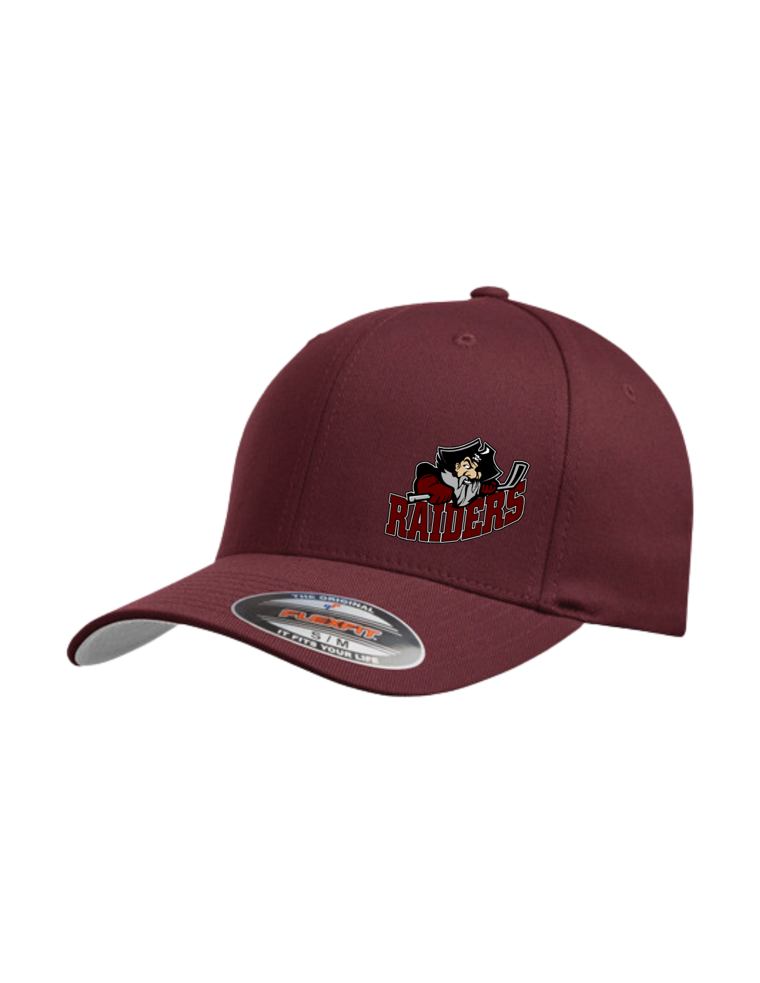 Seven Oaks Raiders Flexfit hat with engraved leather patch and breathable mesh back