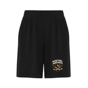 Manitoba Jr. Mayhem youth 5" performance shorts with moisture‑wicking mesh and logo - Black