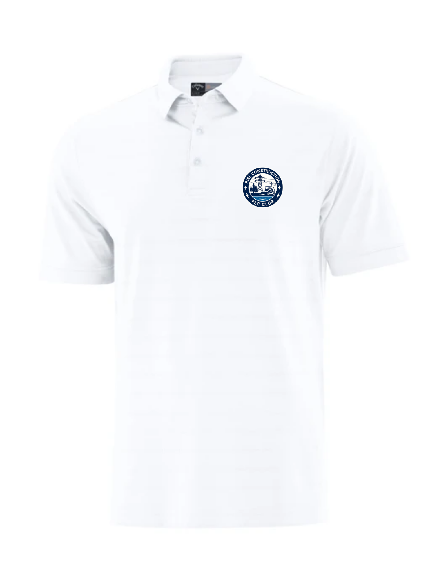Riel Construction Rec Club Callaway Opti‑Vent Polo CGM451 with moisture‑wicking performance fabric - White
