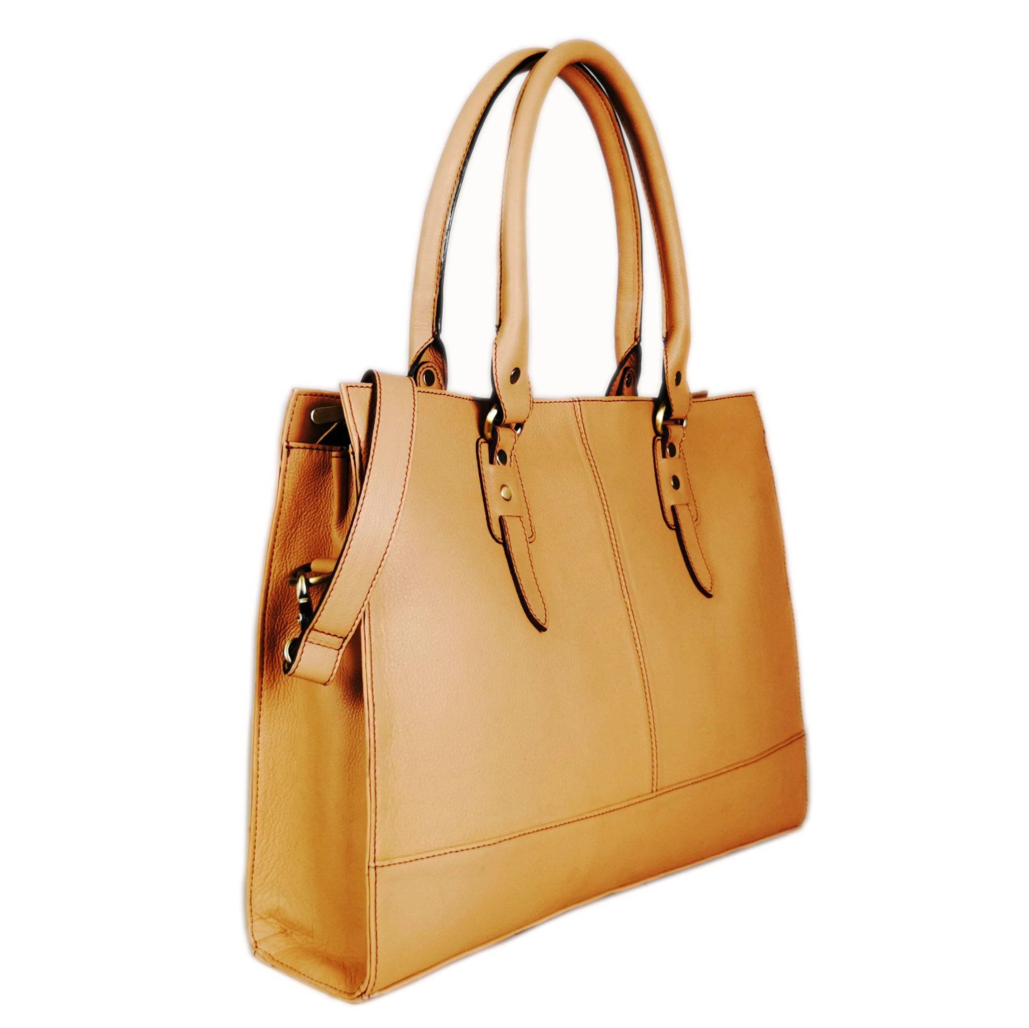 The Signature 17" Leather Laptop Bag, Beige