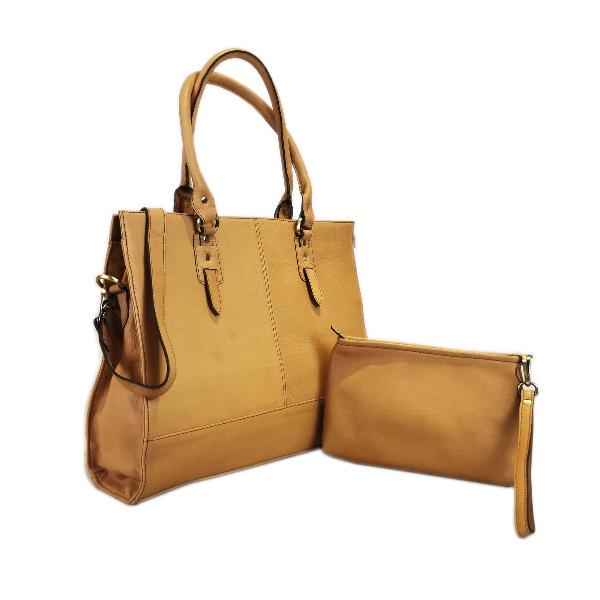 The Signature 17" Leather Laptop Bag, Beige - Image 5