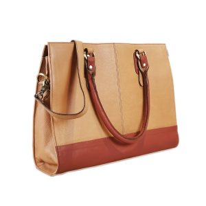 The Signature 17" Leather laptop Bag, Beige/Tan - Image 4