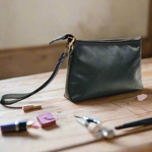 Alternative view of Leather Makeup Pouch, Bottle Green