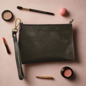 Leather Makeup Pouch, Black - Image 4