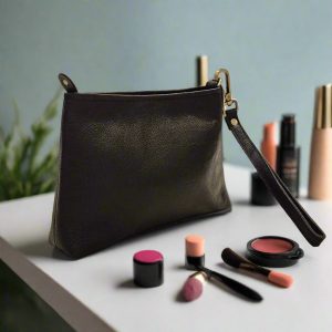 Alternative view of Leather Makeup Pouch, Black