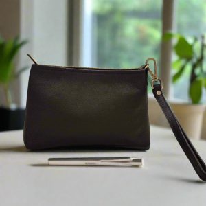 Leather Makeup Pouch, Black - Image 3