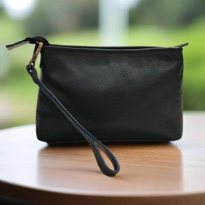 Leather Makeup Pouch, Black