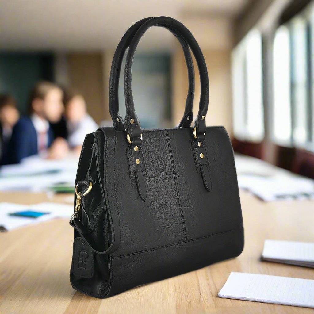The Signature 15" Leather Laptop Bag, Black - Image 2
