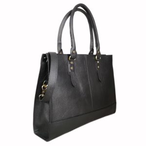 The Signature 17" Leather Laptop Bag, Black