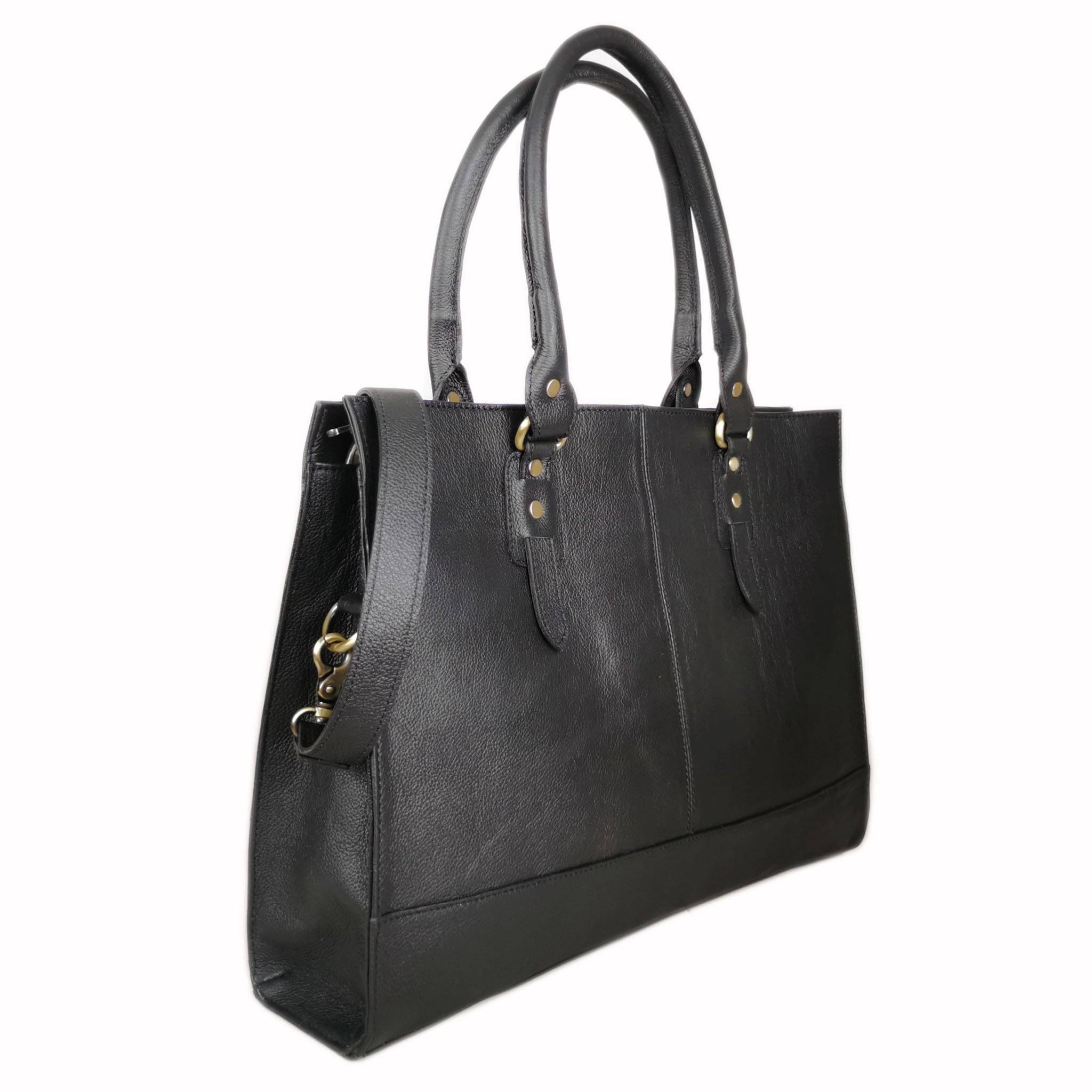 The Signature 17" Leather Laptop Bag, Black
