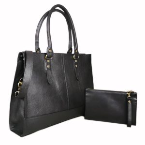 The Signature 17" Leather Laptop Bag, Black - Image 4