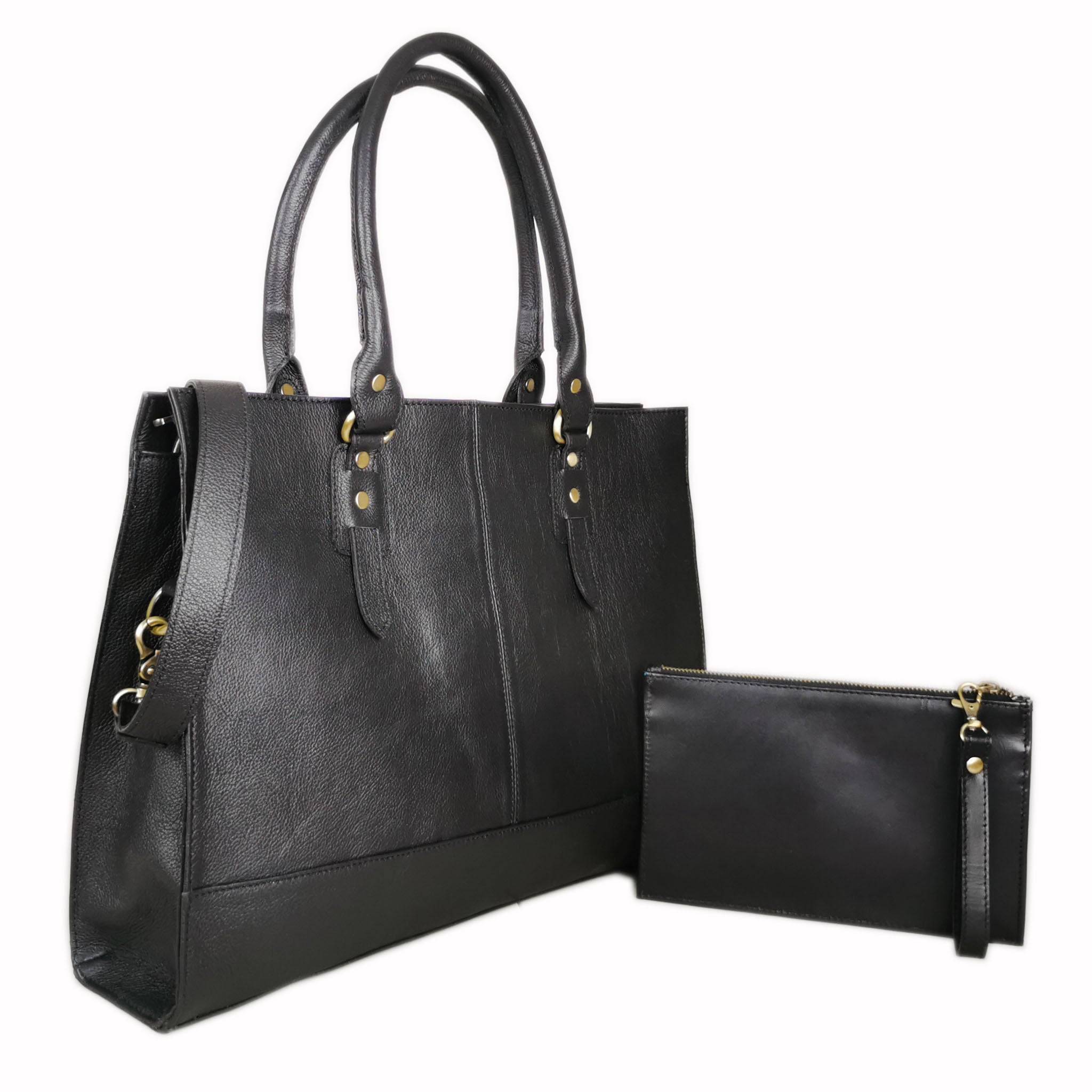 The Signature 17" Leather Laptop Bag, Black - Image 4