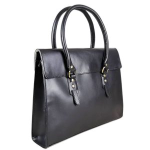 The Signature 17" Leather Laptop Bag, Black Flap