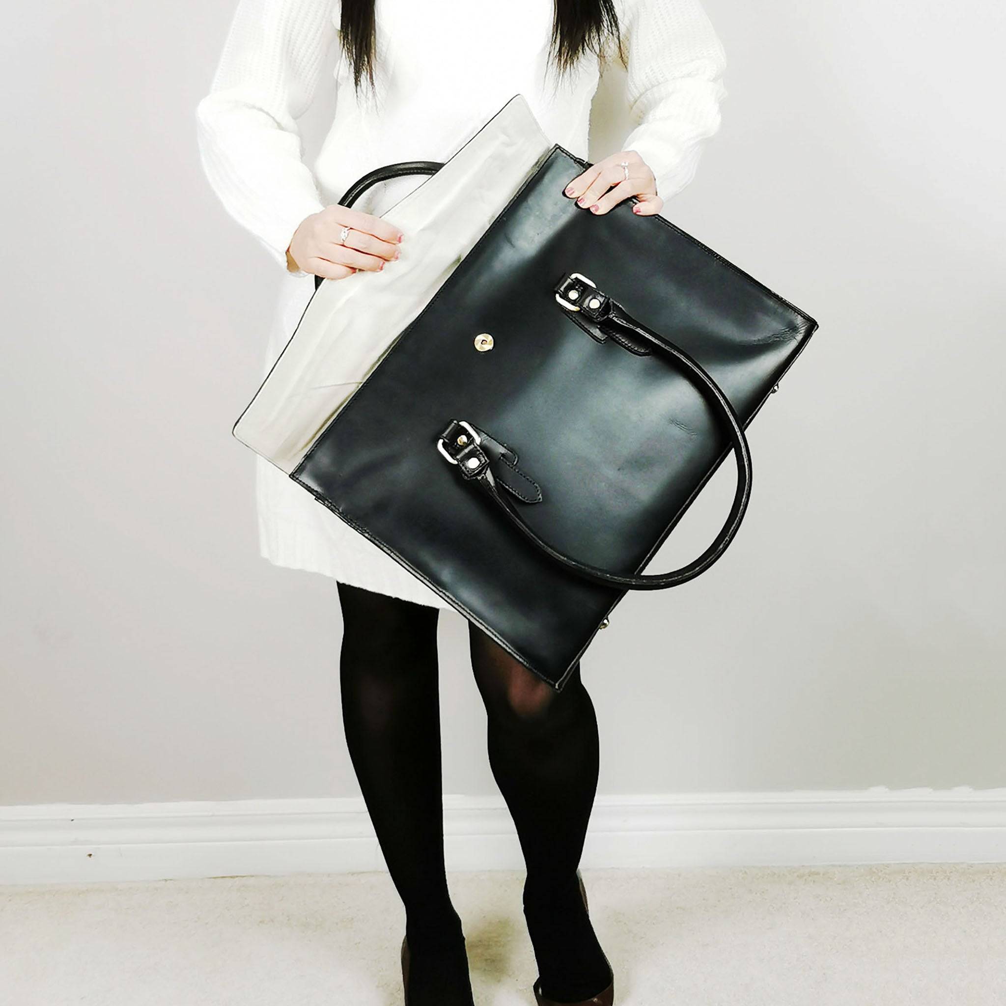 The Signature 17" Leather Laptop Bag, Black Flap - Image 5