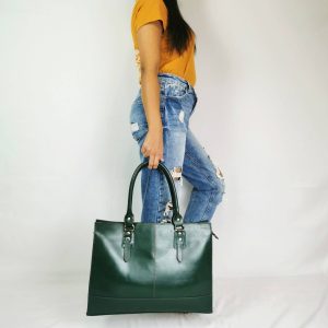 The Signature 17" Leather Laptop Bag, Bottle Green - Image 3