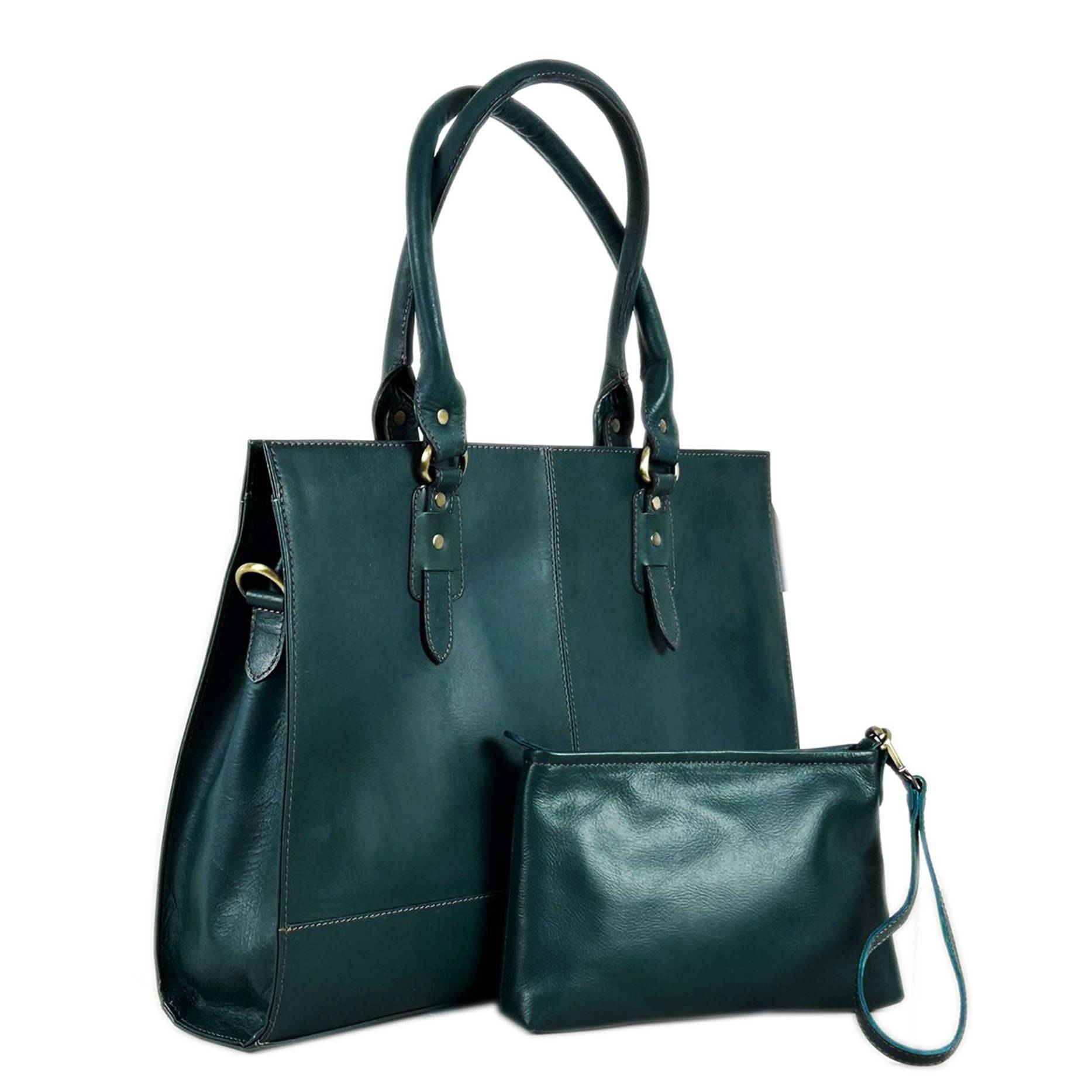 The Signature 17" Leather Laptop Bag, Bottle Green - Image 4