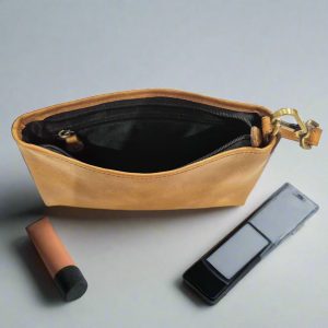 Leather Makeup Pouch, Tan - Image 4