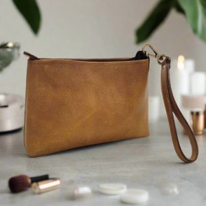 Leather Makeup Pouch, Tan - Image 3