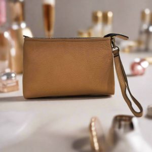 Leather Makeup Pouch, Beige - Image 4