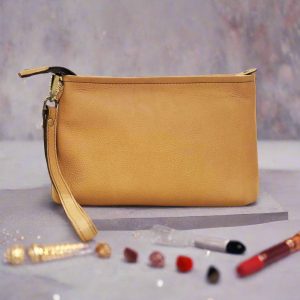 Leather Makeup Pouch, Beige