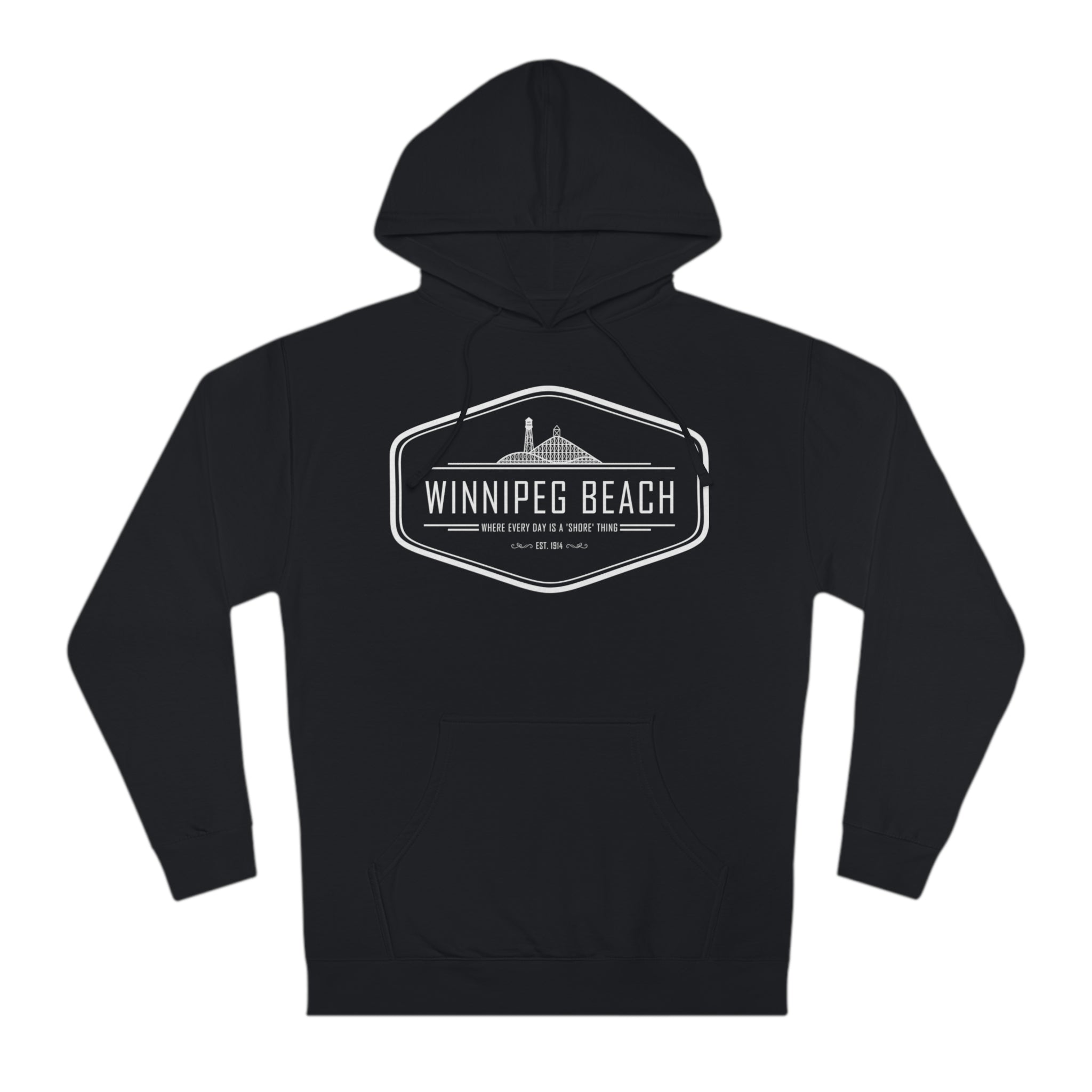 Winnipeg Beach “The Beacher” hoodie inspired by historic Rollercoaster and Water Tower - Black