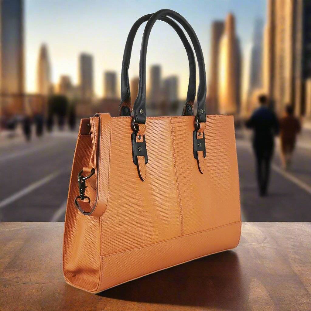 The Signature 17" Leather Laptop Bag, Glazed Tan - Image 3
