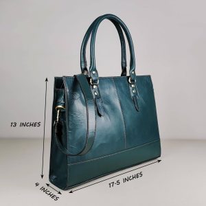 The Signature 17" Leather Laptop Bag, Bottle Green - Image 5