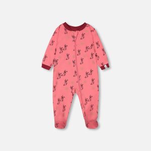 Organic Cotton One Piece Pajama Pink Christmas Stocking Print
