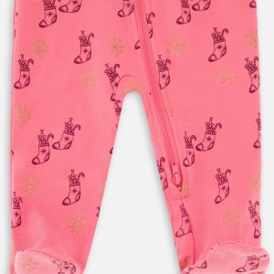 Organic Cotton One Piece Pajama Pink Christmas Stocking Print - Image 3