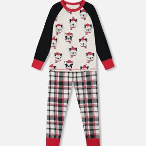 Organic Cotton Printed Dogs Two Piece Pajama Set Oatmeal Mix - Image 7