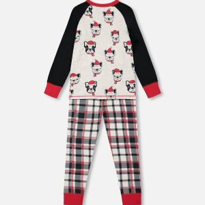 Organic Cotton Printed Dogs Two Piece Pajama Set Oatmeal Mix - Image 3