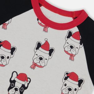 Organic Cotton Printed Dogs Two Piece Pajama Set Oatmeal Mix - Image 4