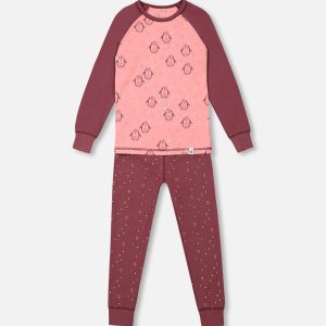 Organic Cotton Long Sleeve Two Piece Printed Penguins Pajama Set Pink