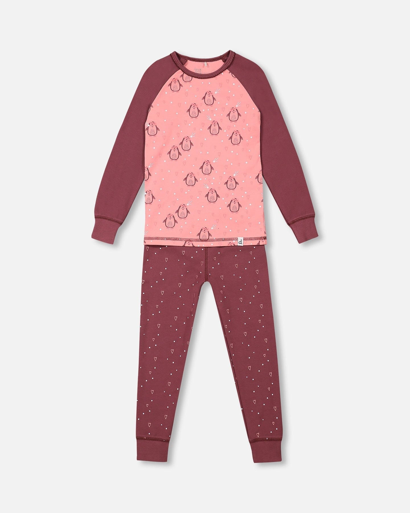 Organic Cotton Long Sleeve Two Piece Printed Penguins Pajama Set Pink - Image 6