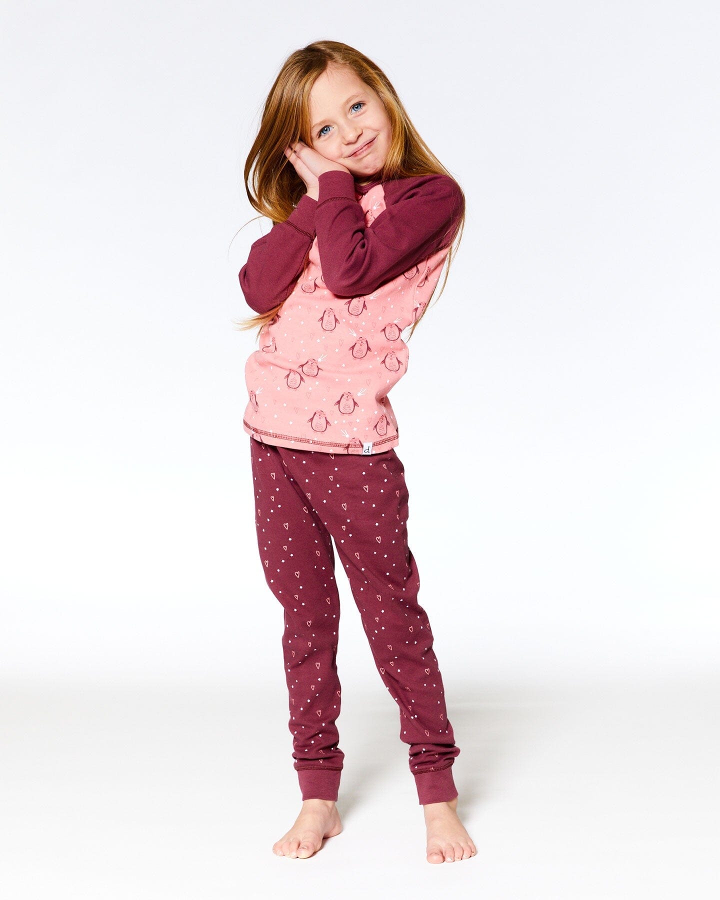 Organic Cotton Long Sleeve Two Piece Printed Penguins Pajama Set Pink - Image 2