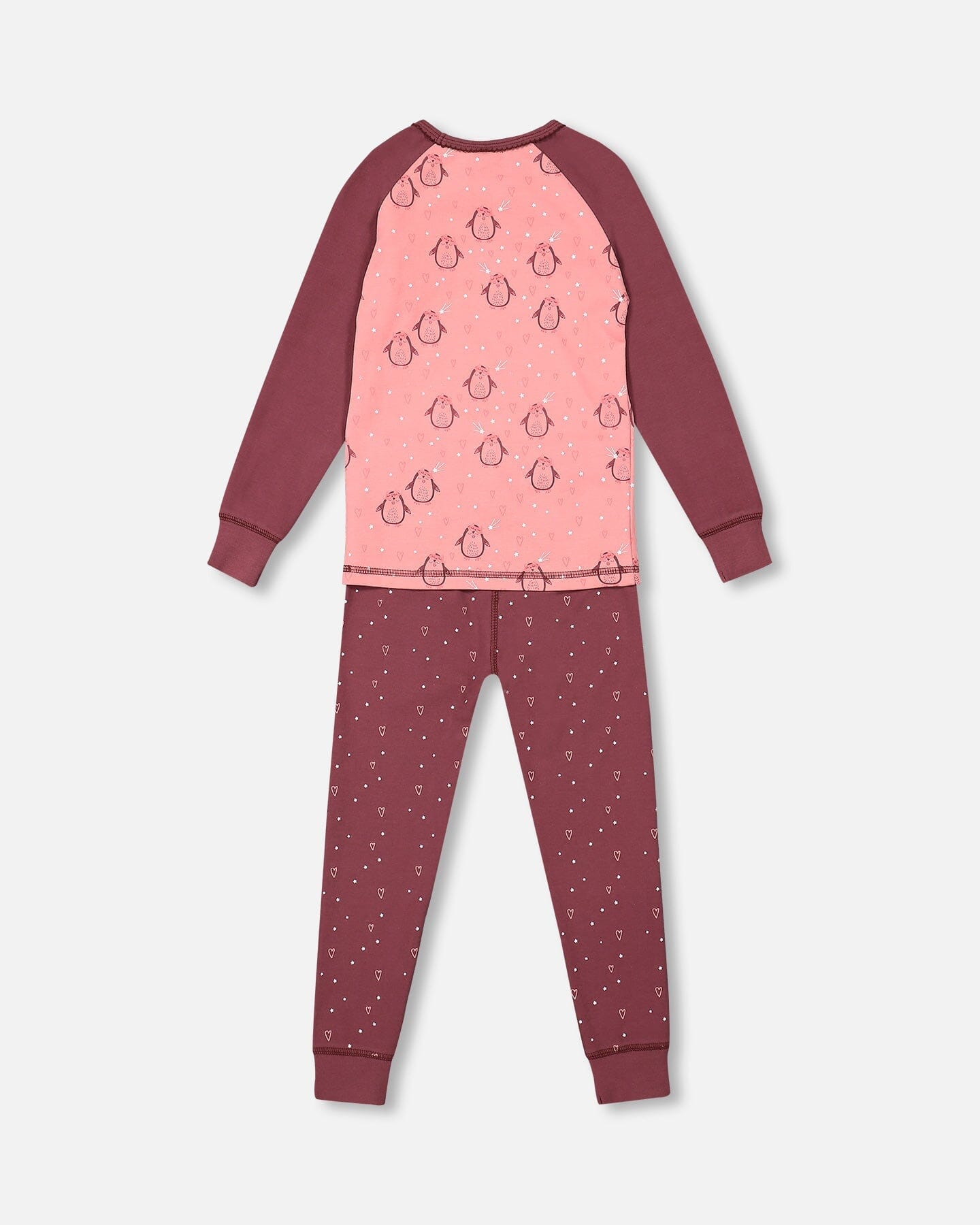 Organic Cotton Long Sleeve Two Piece Printed Penguins Pajama Set Pink - Image 3