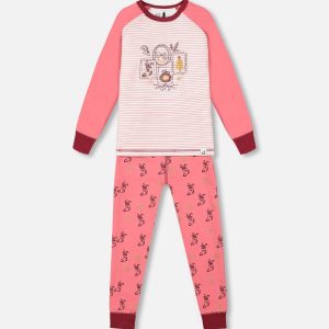 Organic Cotton Long Sleeve Two Piece Printed Christmas Stocking Pajama Set Pink - Image 12