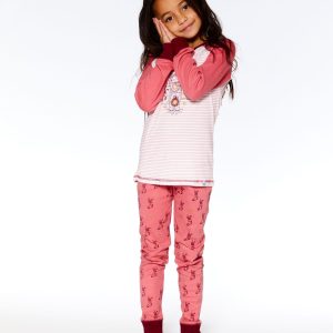 Organic Cotton Long Sleeve Two Piece Printed Christmas Stocking Pajama Set Pink - Image 2