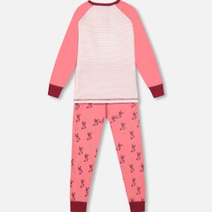 Organic Cotton Long Sleeve Two Piece Printed Christmas Stocking Pajama Set Pink - Image 3