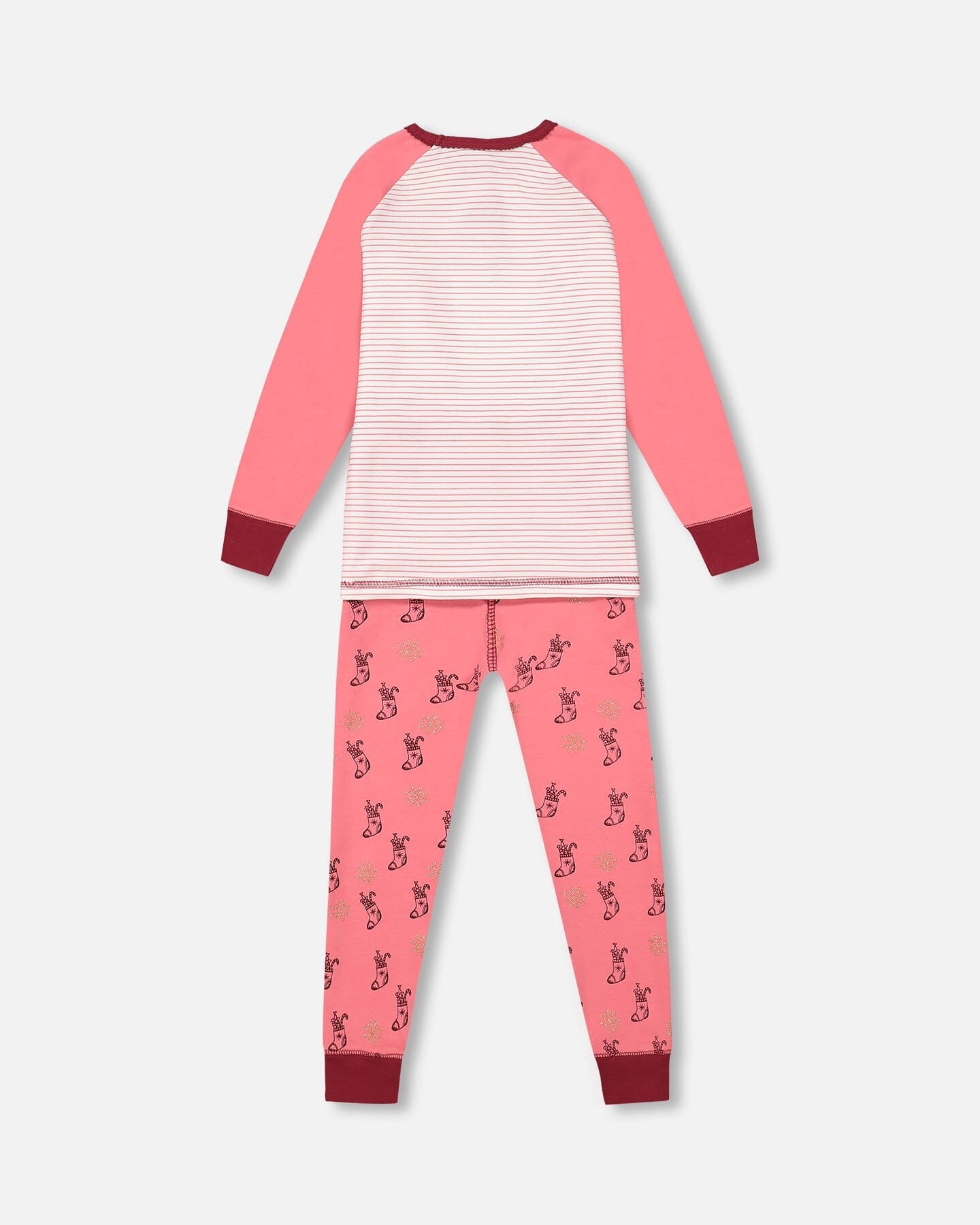 Organic Cotton Long Sleeve Two Piece Printed Christmas Stocking Pajama Set Pink - Image 3