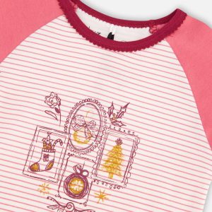 Organic Cotton Long Sleeve Two Piece Printed Christmas Stocking Pajama Set Pink - Image 4