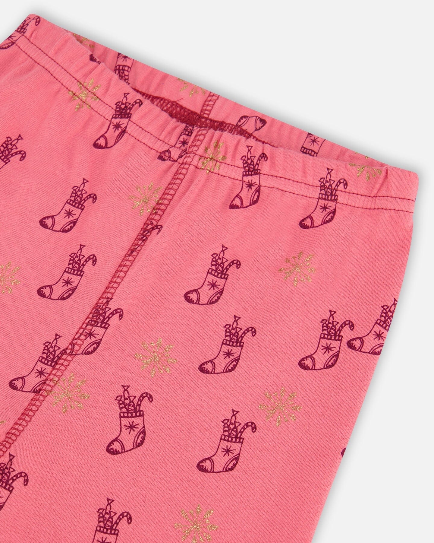 Organic Cotton Long Sleeve Two Piece Printed Christmas Stocking Pajama Set Pink - Image 5