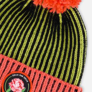 Knit Hat Black, Lime And Coral - Image 4