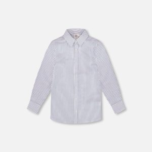Long Sleeve Button Down Shirt Navy Blue Stripes - Image 13