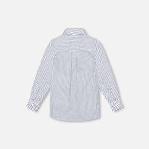 Long Sleeve Button Down Shirt Navy Blue Stripes - Image 3