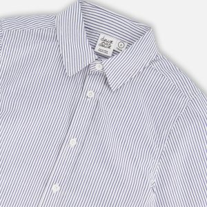 Long Sleeve Button Down Shirt Navy Blue Stripes - Image 4
